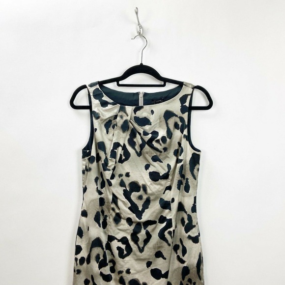 Ann Taylor 6 Womens Beige Black Print Sleeveless Sheath Dress - Picture 2 of 6